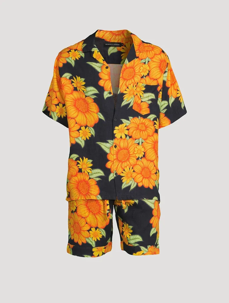 DESMOND DEMPSEY Cuban Linen Pajama Set Tithonia Print