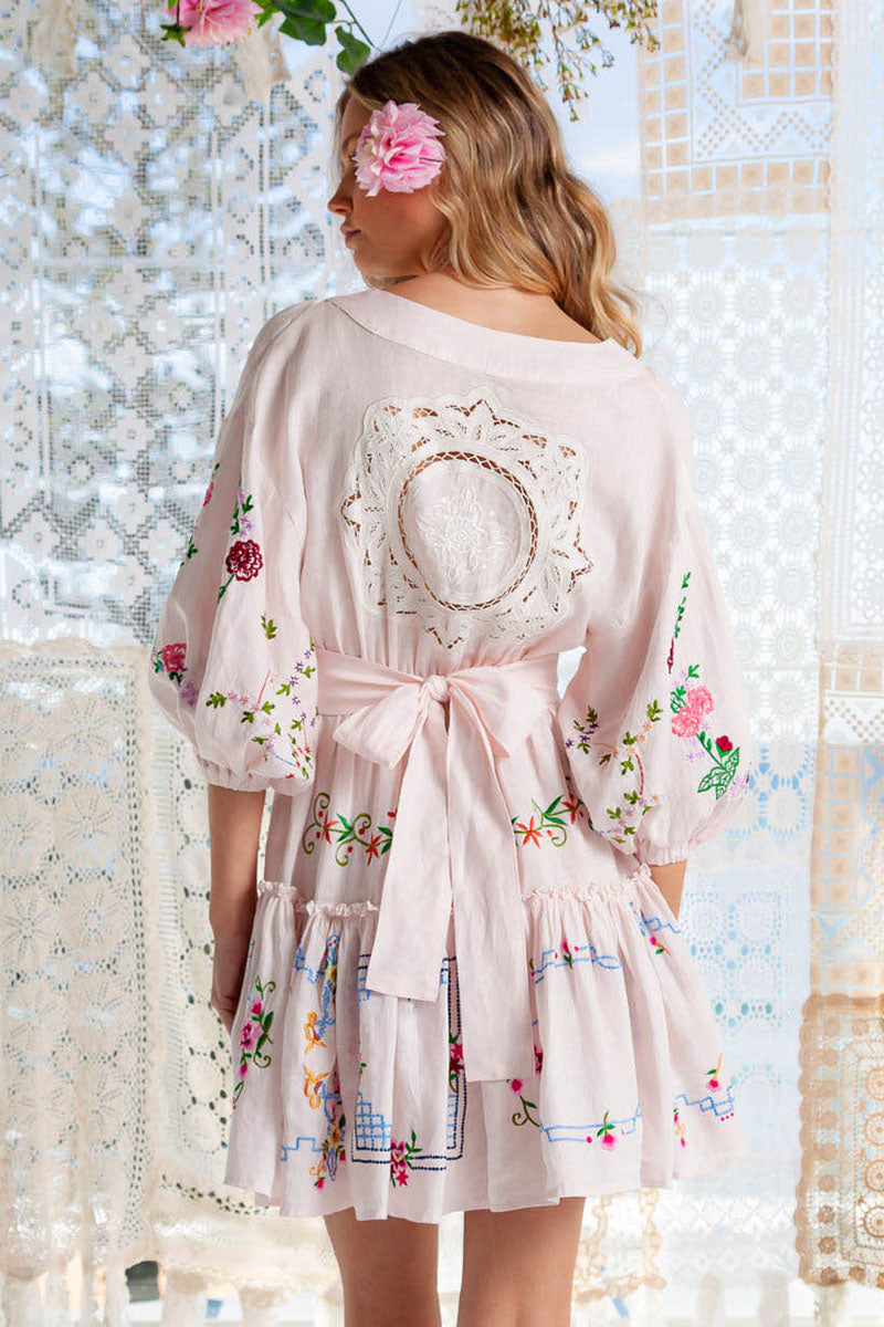 Dream In Colour - Embroidered Mini Dress in Pink Marshmallow