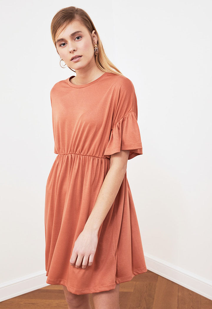 Drop Shoulder Gathered Waist Dress