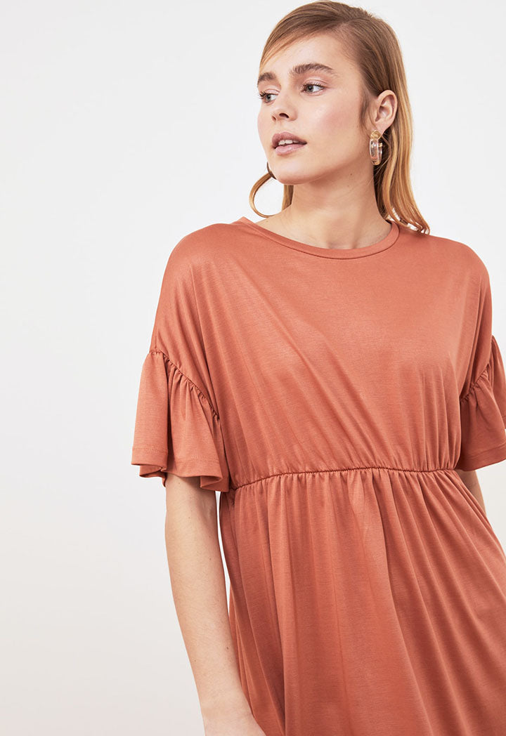 Drop Shoulder Gathered Waist Dress