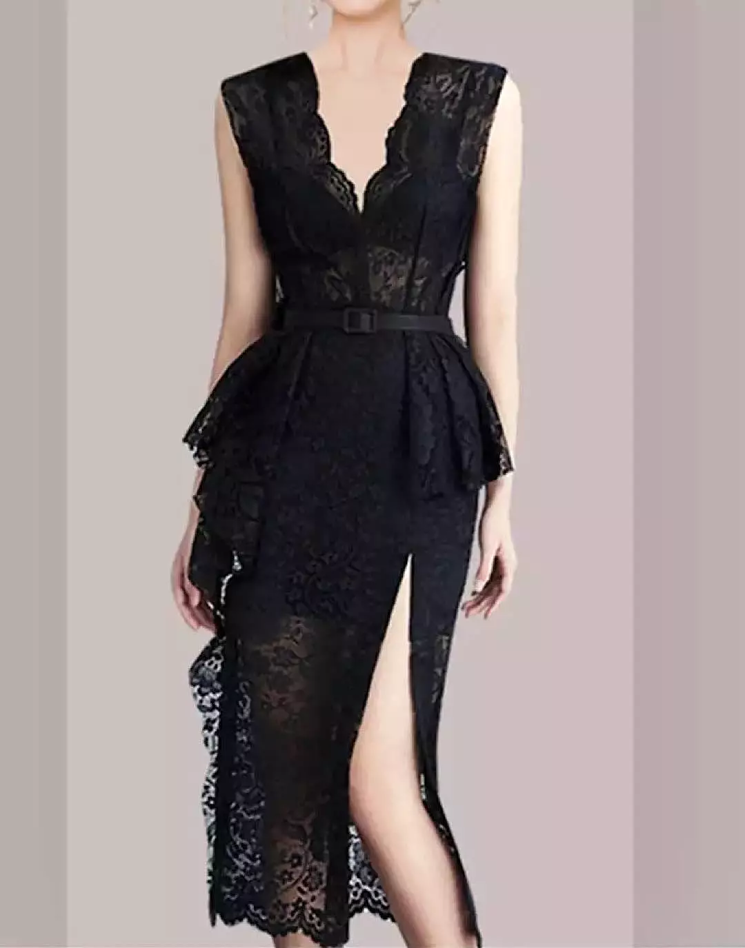 Embroidered Side Slit Lace Dress