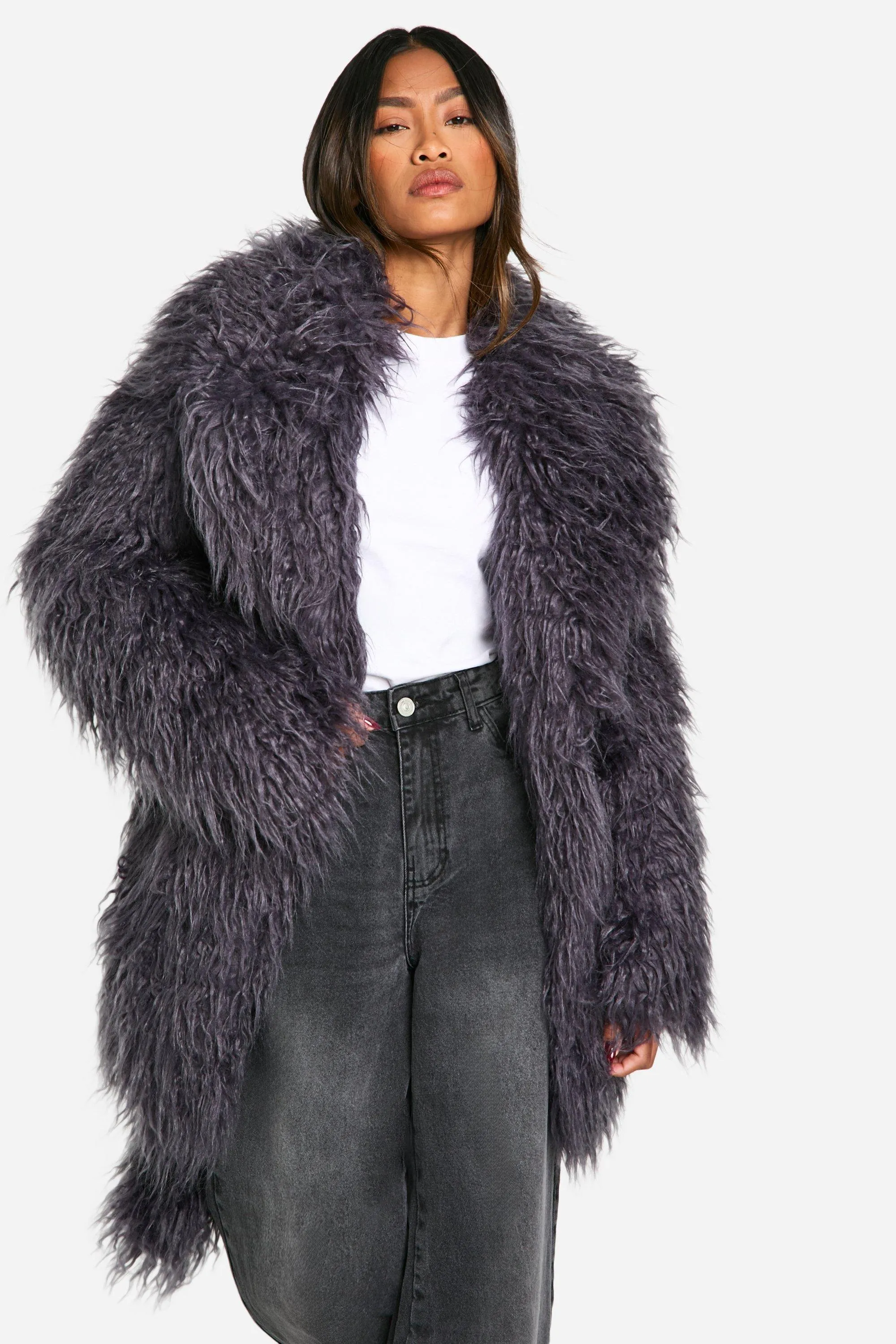 Faux Mongolian Fur Belted Coat