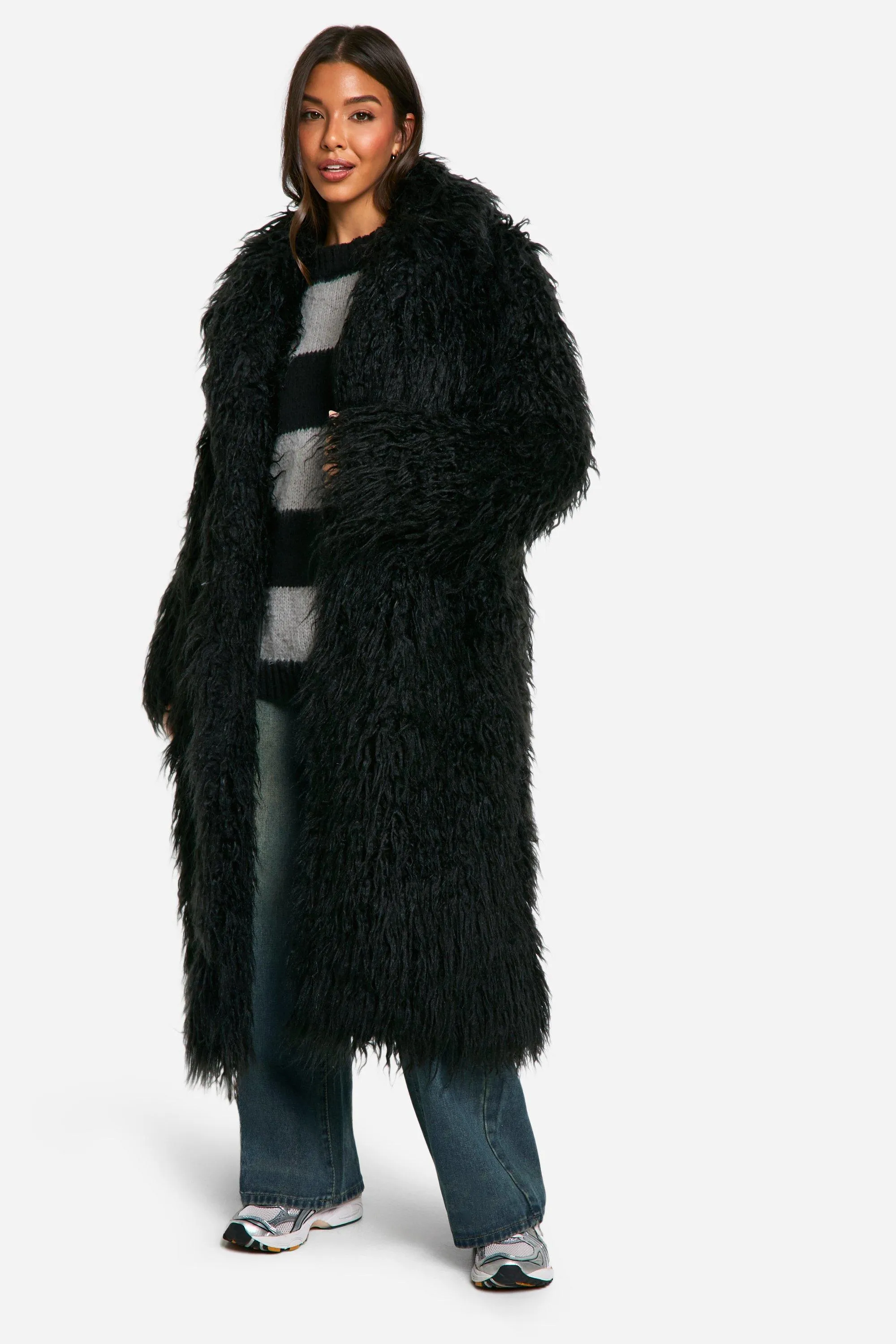 Faux Mongolian Fur Maxi Coat