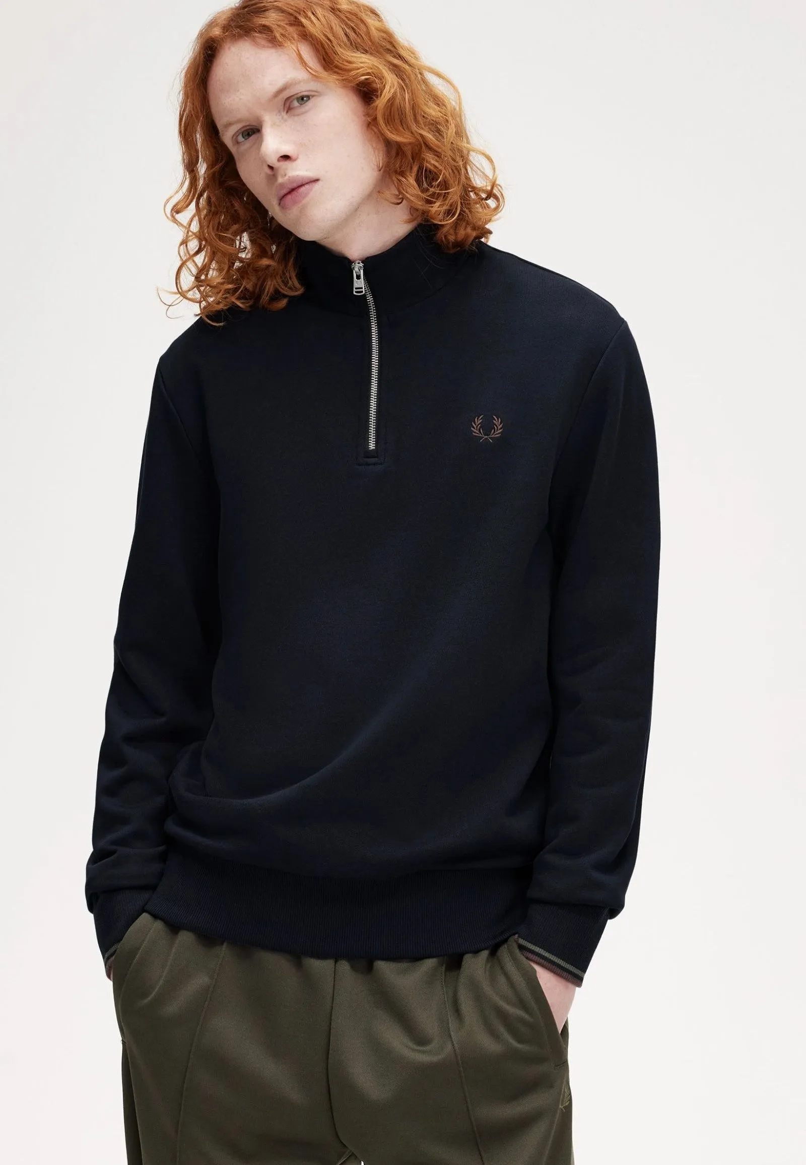 Fred Perry - Half Zip Nvy/Lrlwgrn/Bric - Sweater