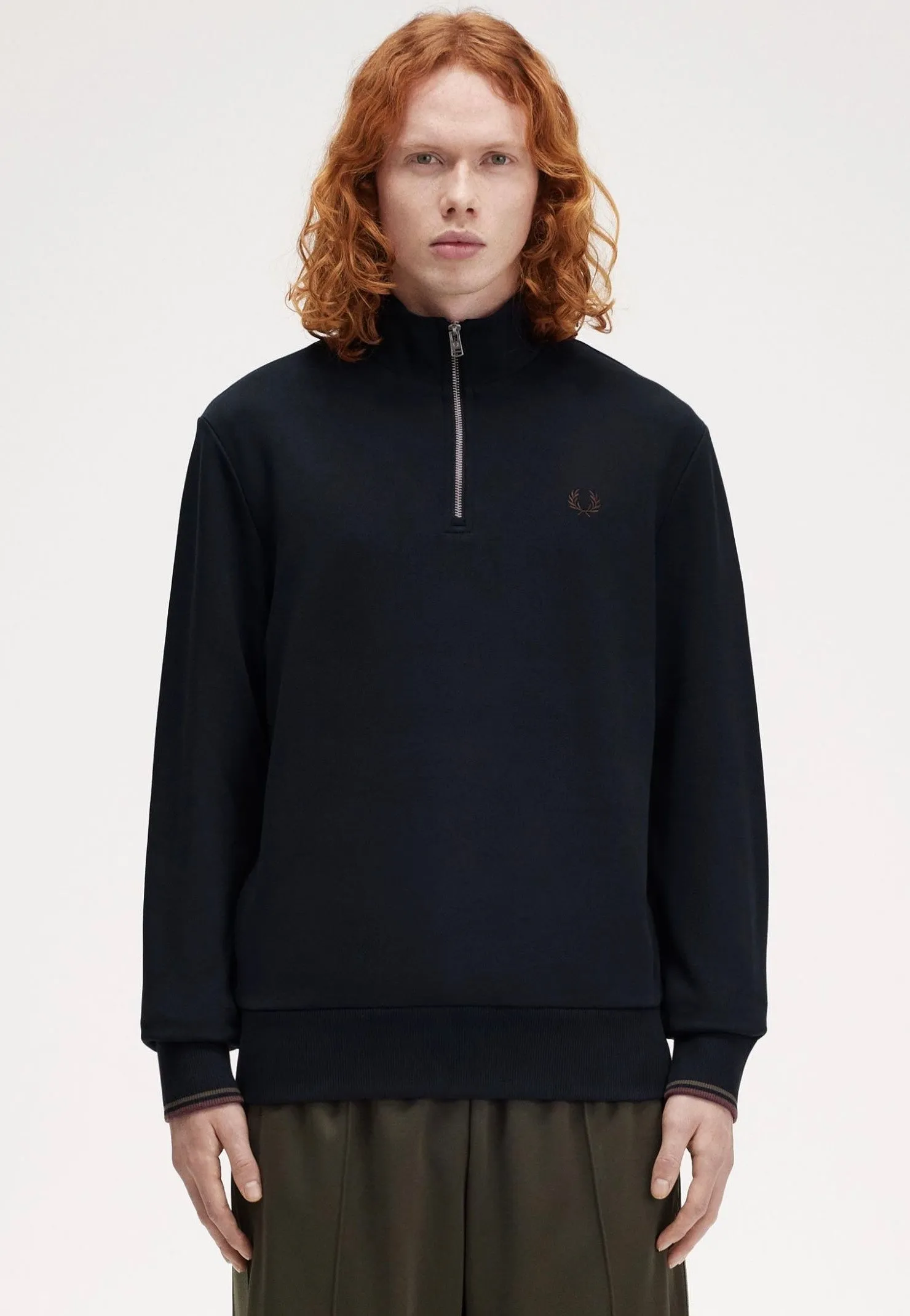 Fred Perry - Half Zip Nvy/Lrlwgrn/Bric - Sweater