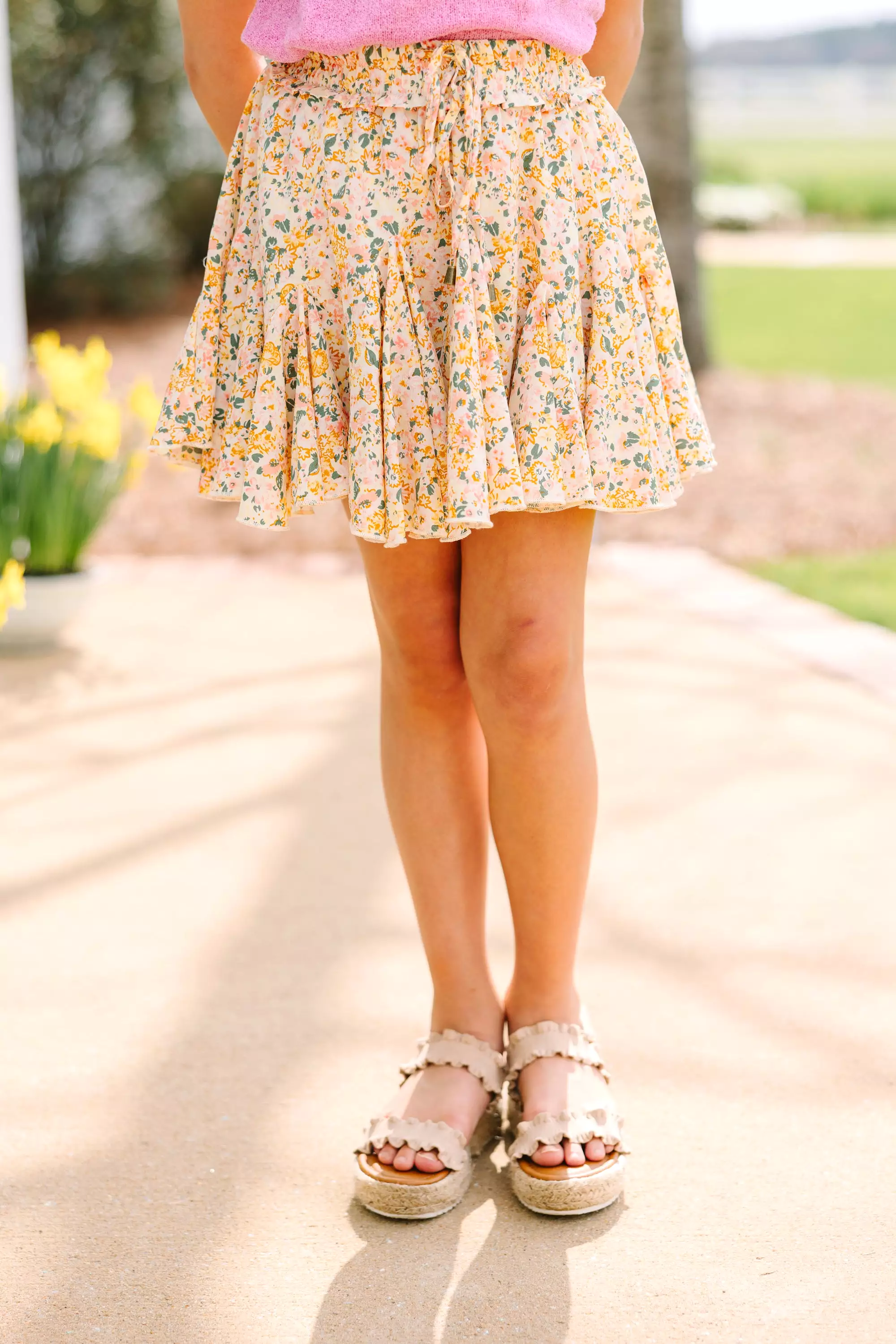 Girls: Look Your Way Yellow Ditsy Floral Ruffled Skort