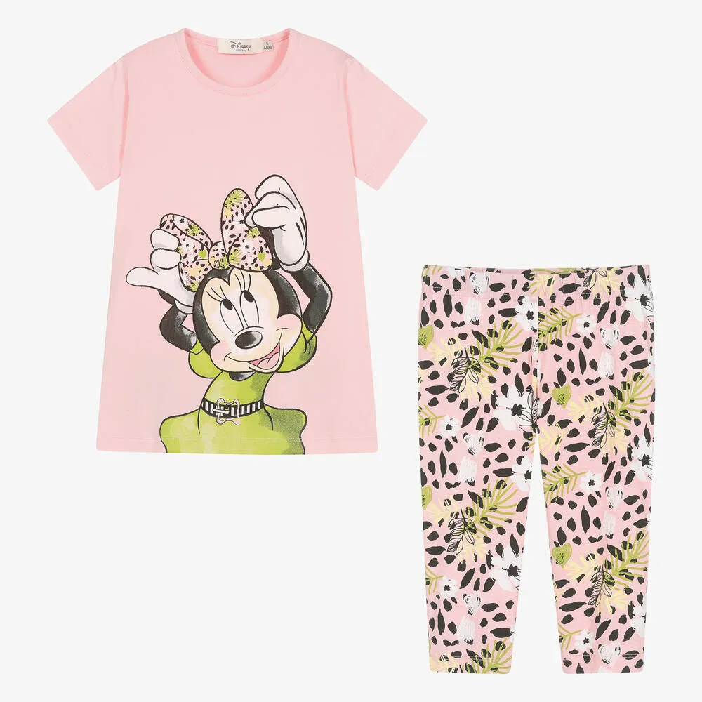 Girls Pink Cotton Disney Leggings Set