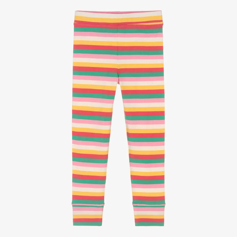 Girls Pink Striped Cotton Leggings