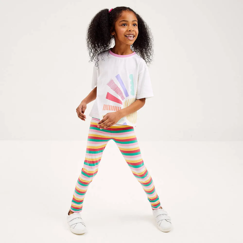 Girls Pink Striped Cotton Leggings