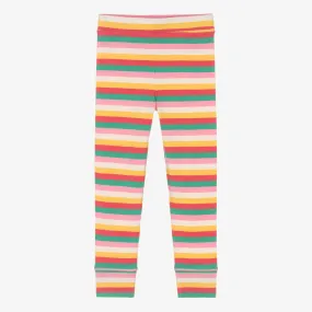 Girls Pink Striped Cotton Leggings