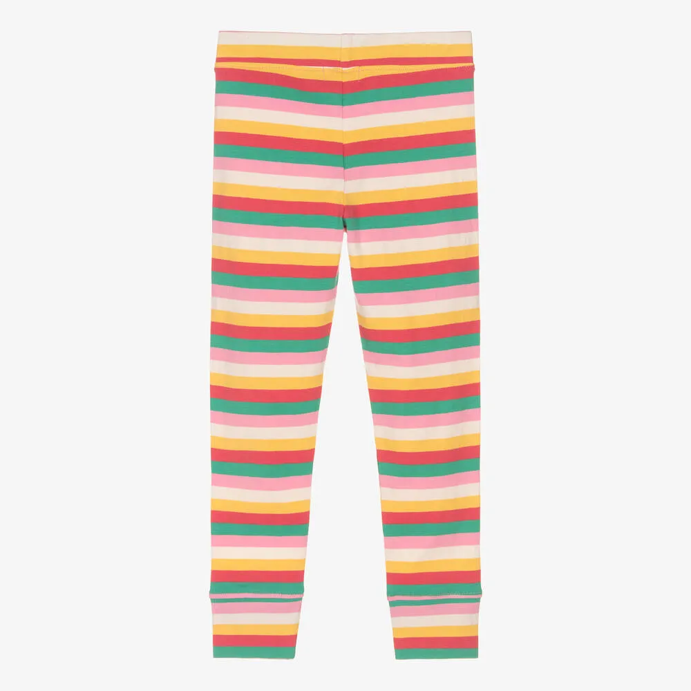 Girls Pink Striped Cotton Leggings