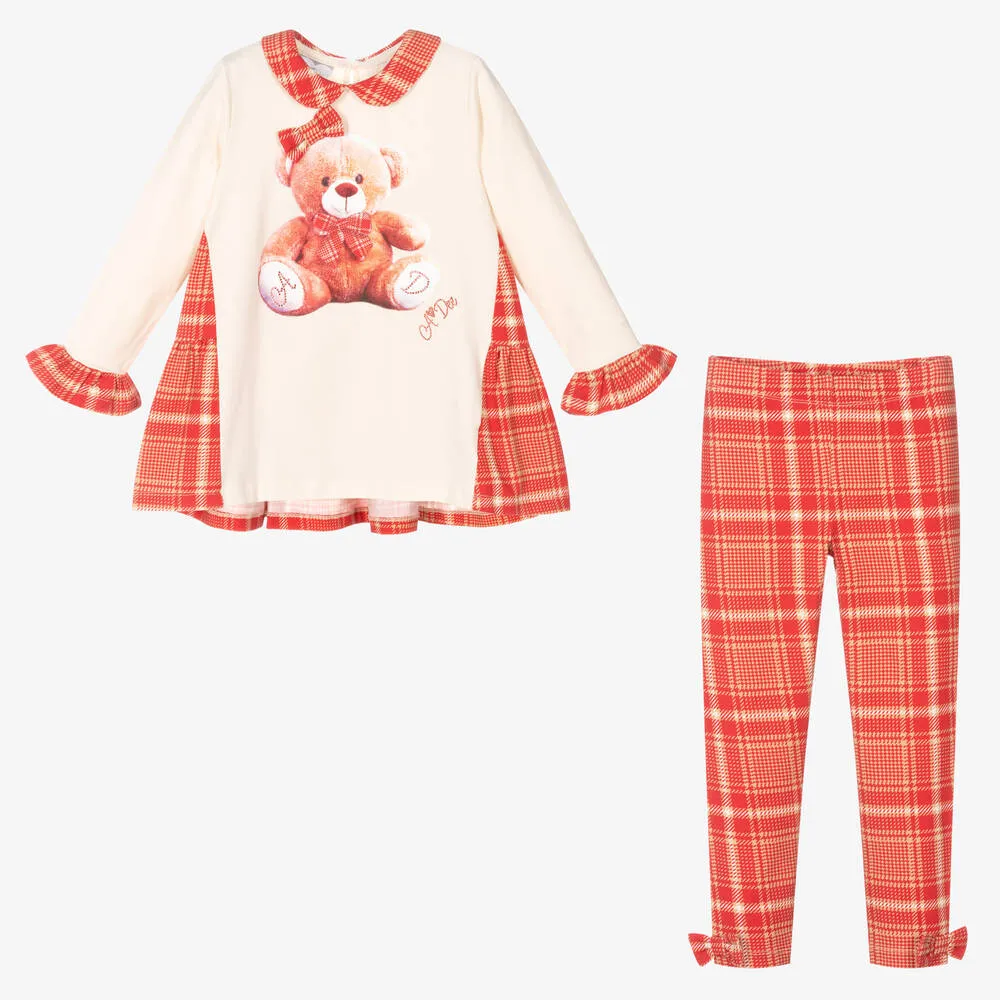 Girls Red Tartan Leggings Set