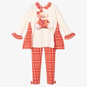 Girls Red Tartan Leggings Set