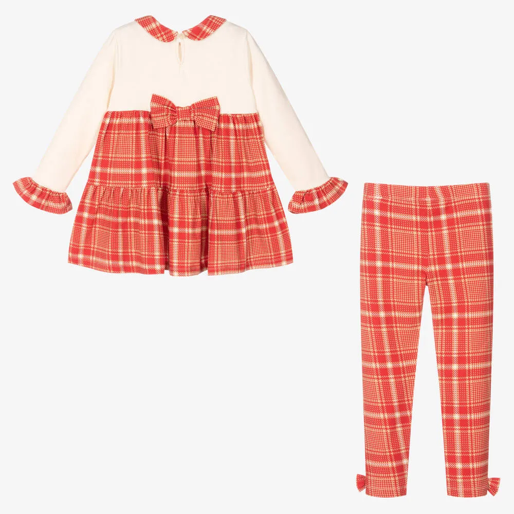 Girls Red Tartan Leggings Set