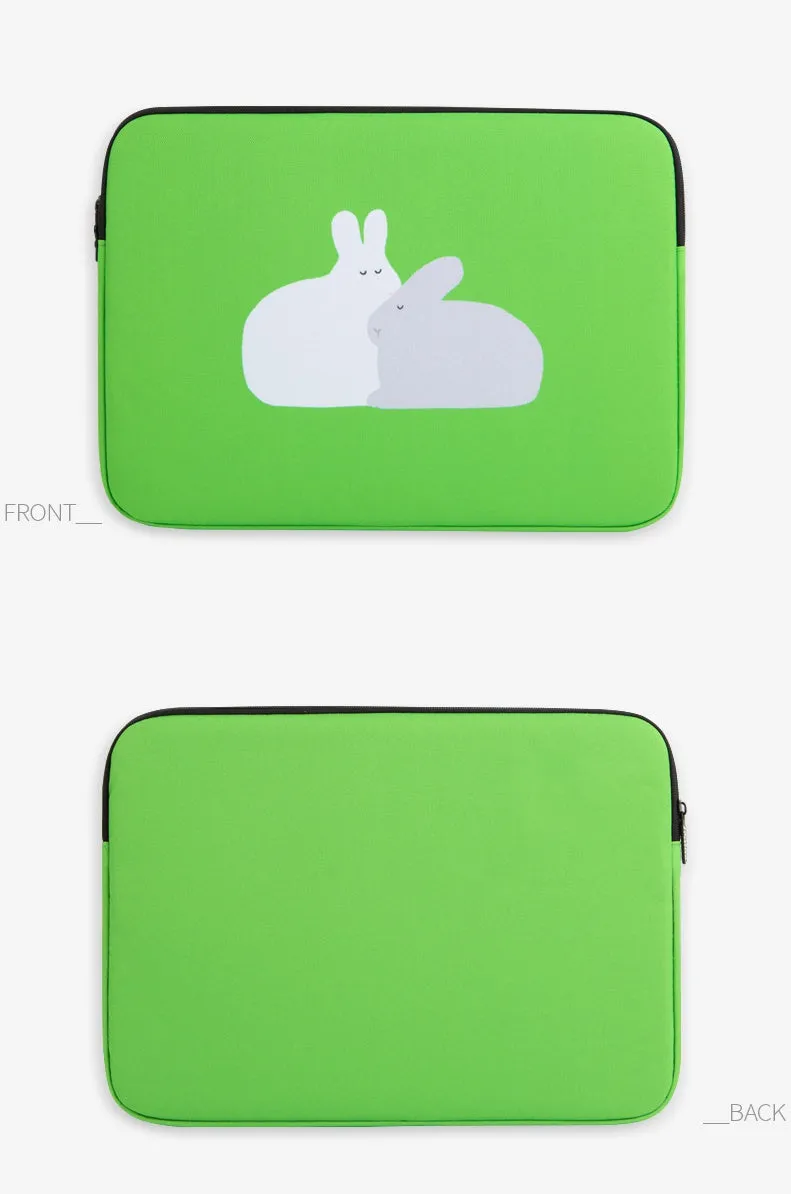 Green Rabbit Graphic Laptop Sleeves 13 15inch Fitted Cases Covers Pouches Protective Purses Handbags Square Cushion School Colla