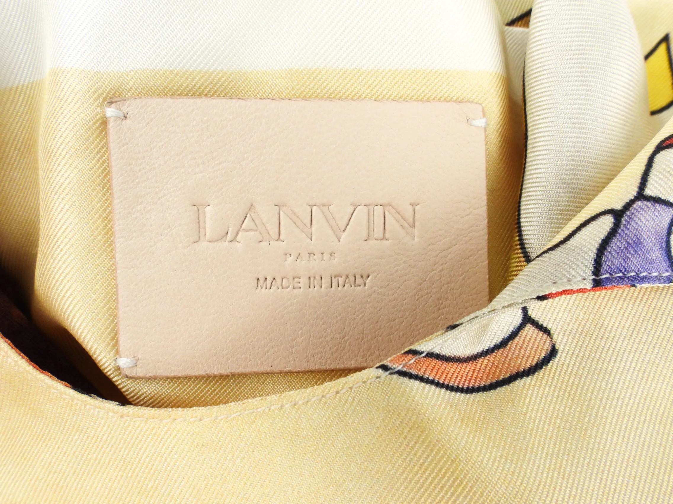 Lanvin Limited Edition Pastel Yellow Babar Printed Silk and Leather Hobo Bag