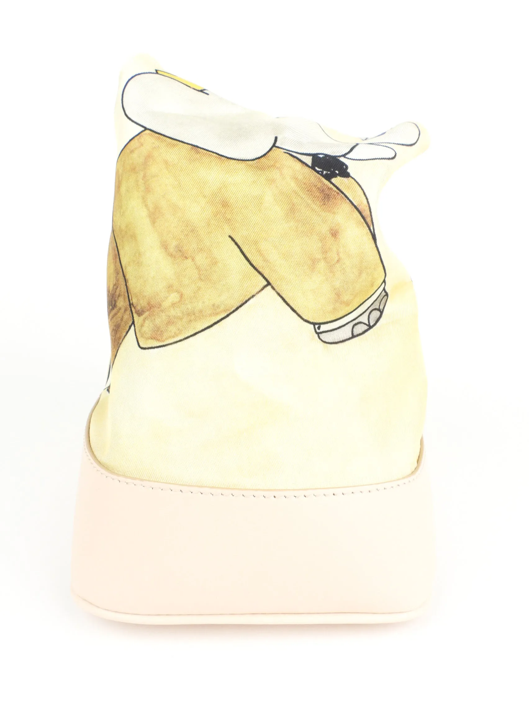 Lanvin Limited Edition Pastel Yellow Babar Printed Silk and Leather Hobo Bag