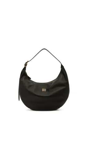 Large Leather Hobo Bag - Black