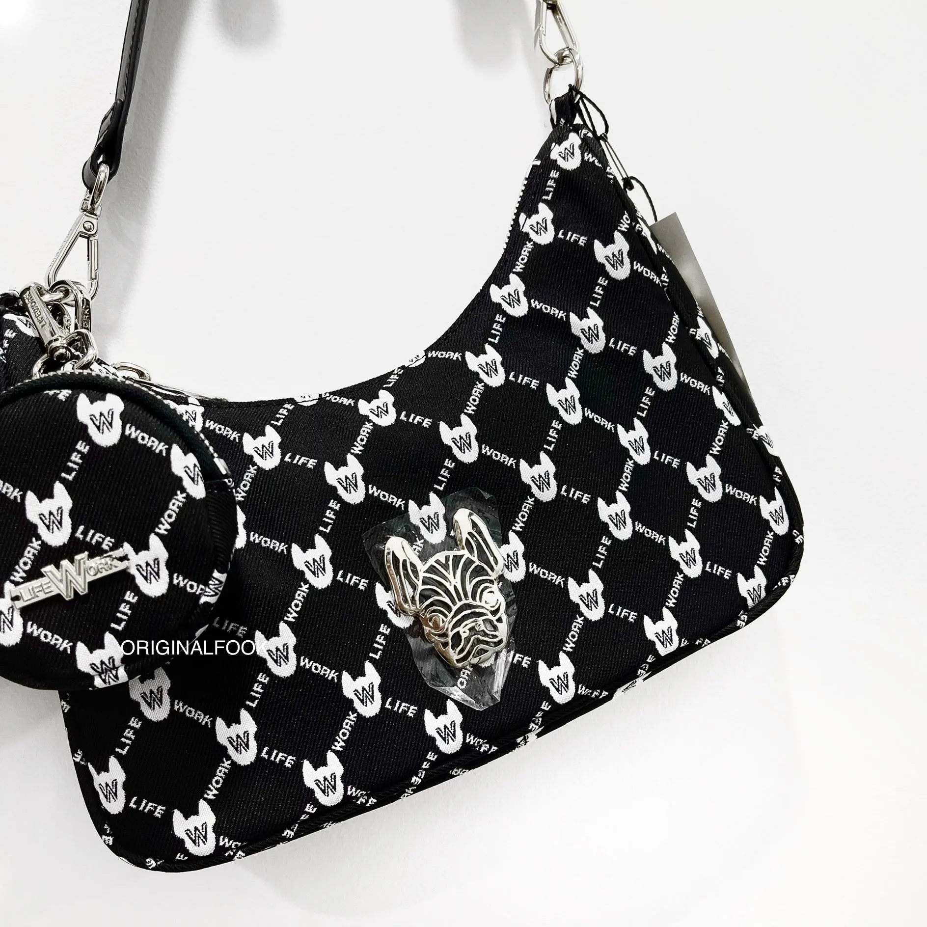 LifeWork Jacquard Monogram Hobo Bag Black