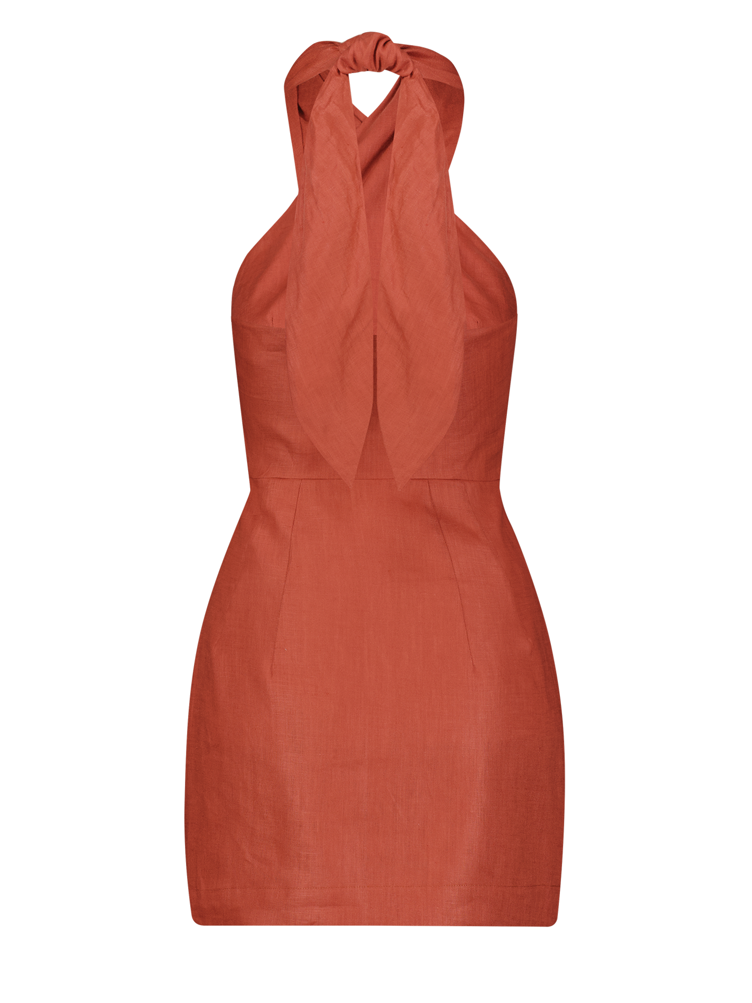 Matthew Bruch Twist Button-Up Mini Dress Terracotta Linen