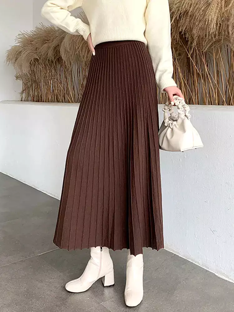 Maxi Knitted Skirt Women 2023 Autumn Winter Casual Solid All-match Thick Warm A Line High Waist Long Skirt Female Ladies