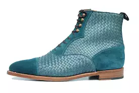 Meadowbrook - MTO - Teal Suede / Braided Teal Suede - TMG Last - Brass Hardware - Single Leather Sole