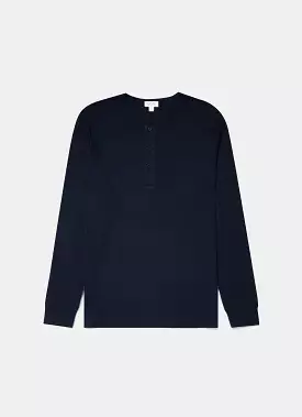 Men's Long Sleeve Waffle Henley in Navy