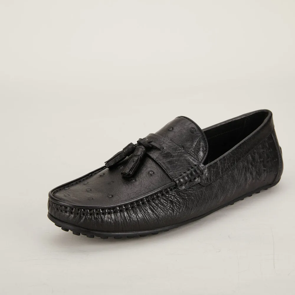 Men's Ostrich Skin One Foot Pedal Casual Wear Resistant Designer Flats