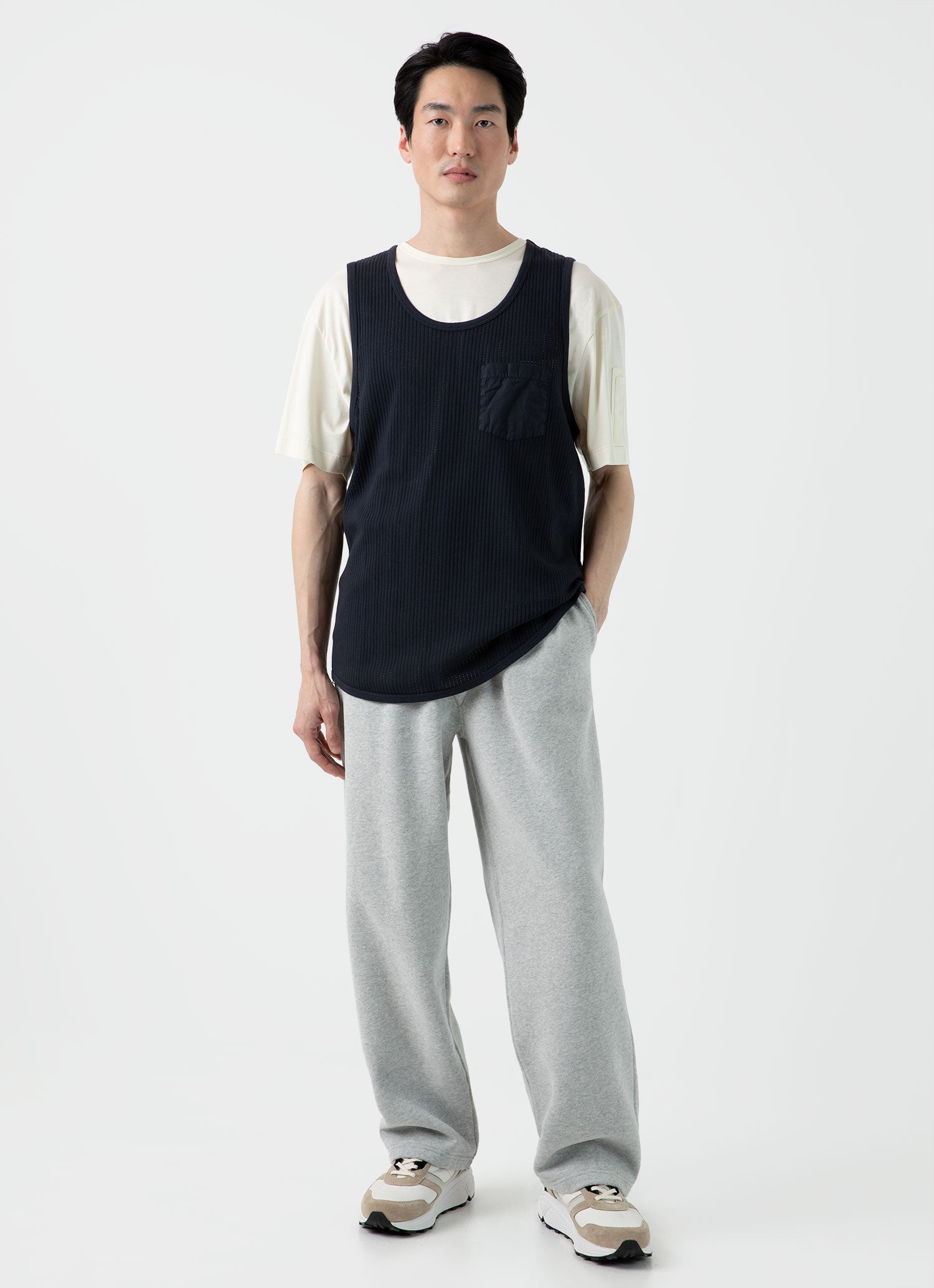 Men's Sunspel x Nigel Cabourn Mesh Vest in Navy