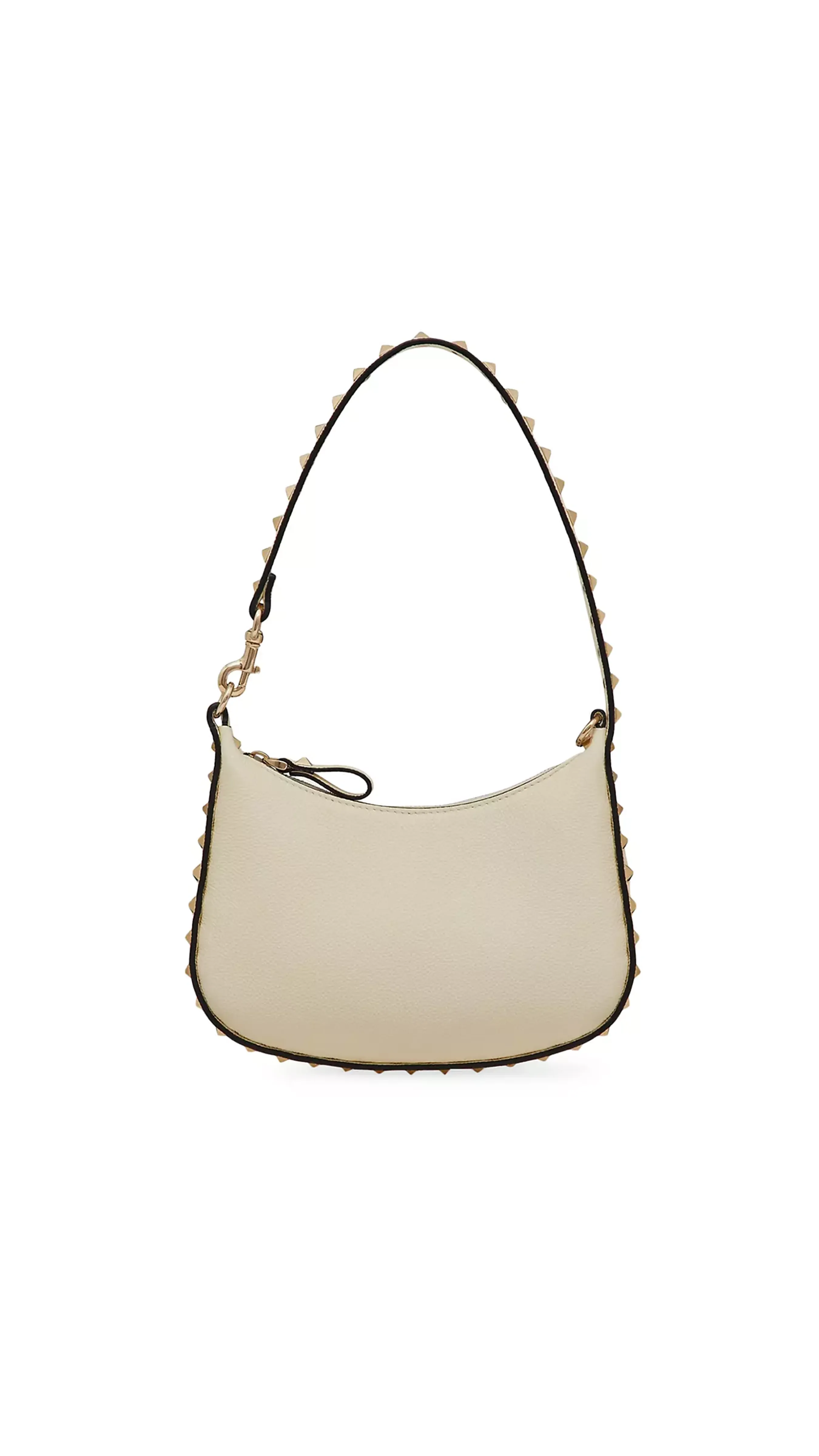 Mini Rockstud Hobo Bag In Grainy Calfskin - Ivory