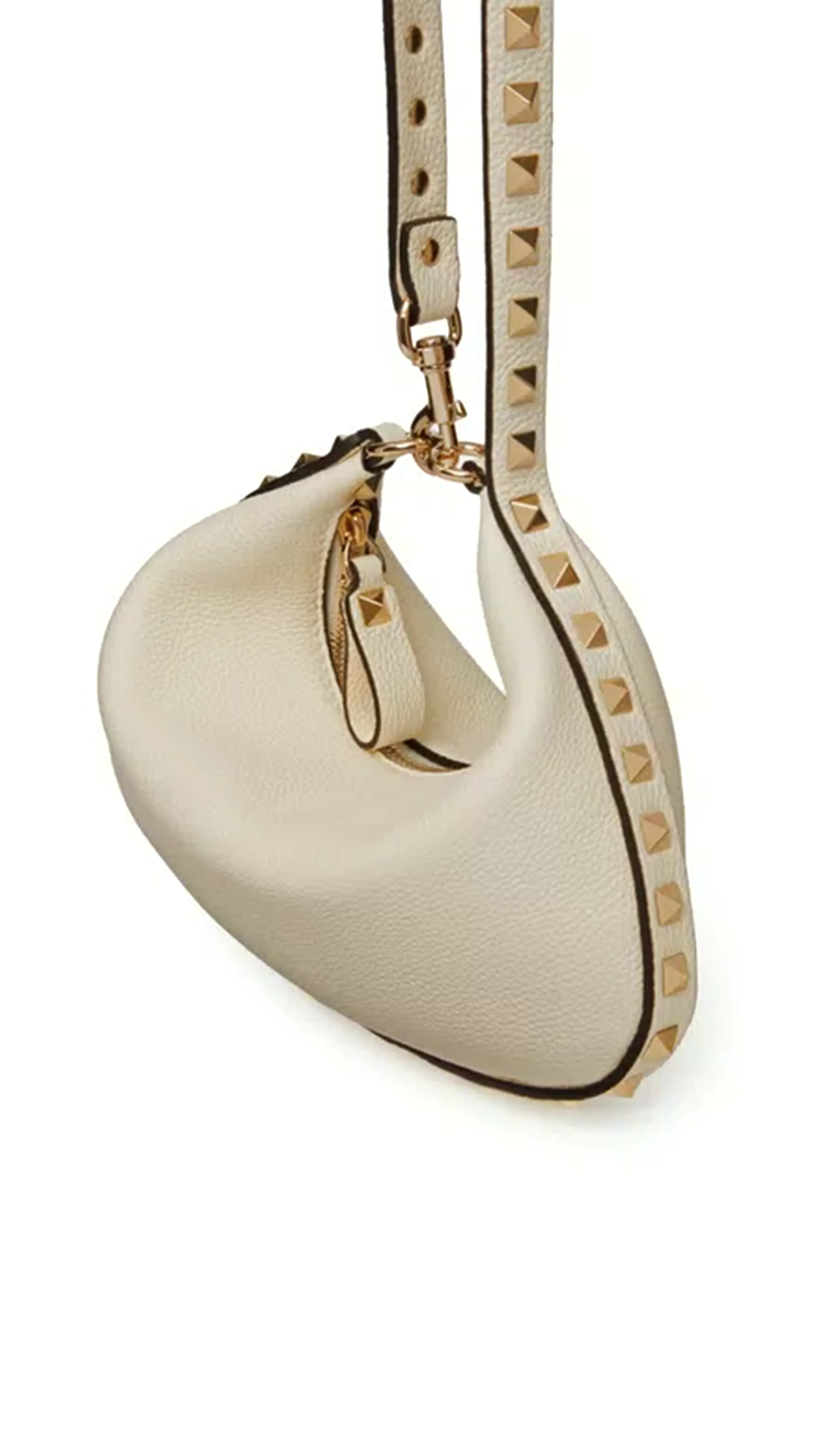 Mini Rockstud Hobo Bag In Grainy Calfskin - Ivory