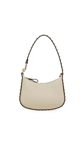 Mini Rockstud Hobo Bag In Grainy Calfskin - Ivory