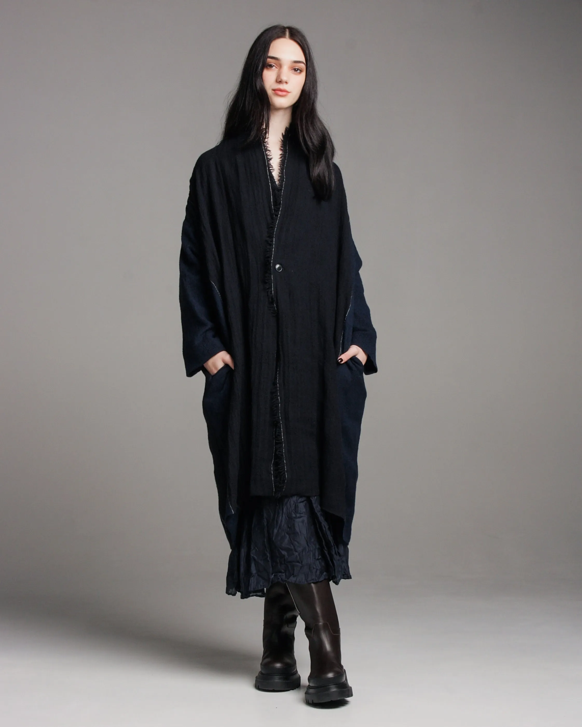 Navy Raw Edge Coat