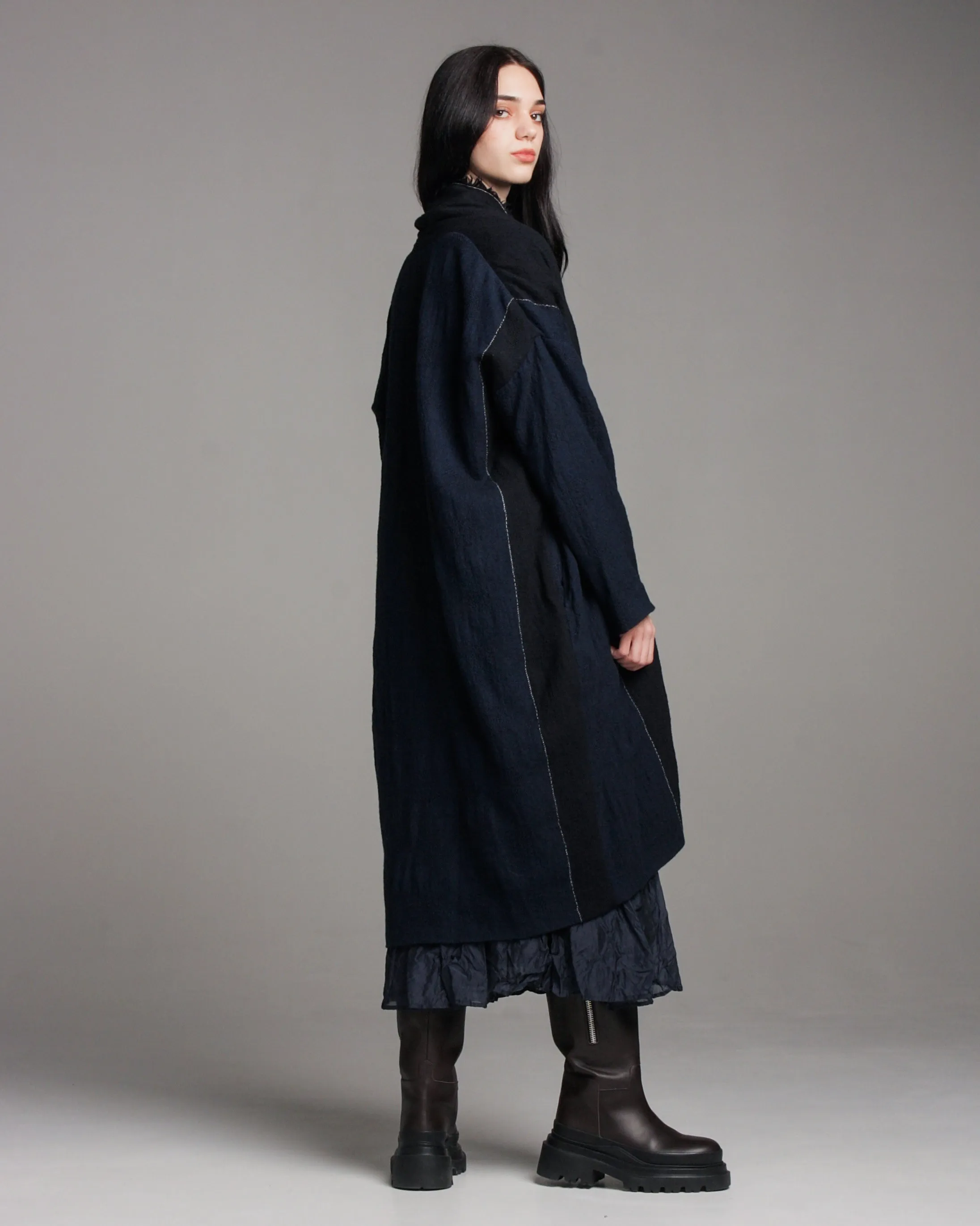 Navy Raw Edge Coat