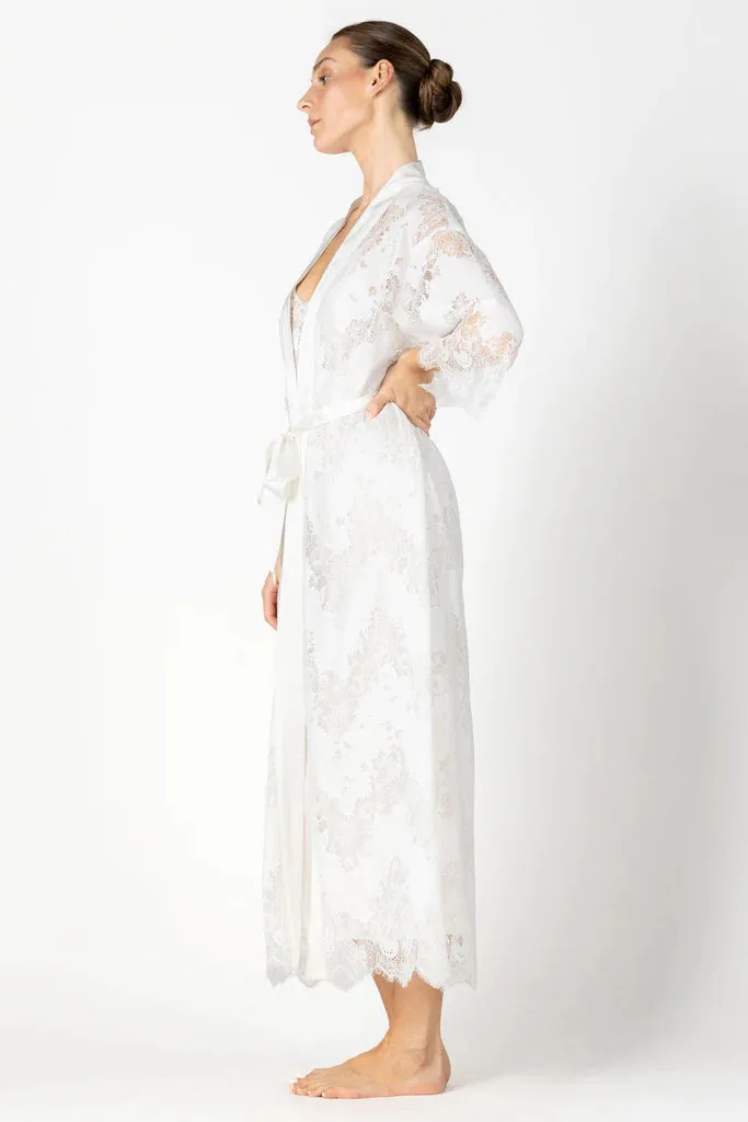 Nina Love Ivory Long Silk Robe