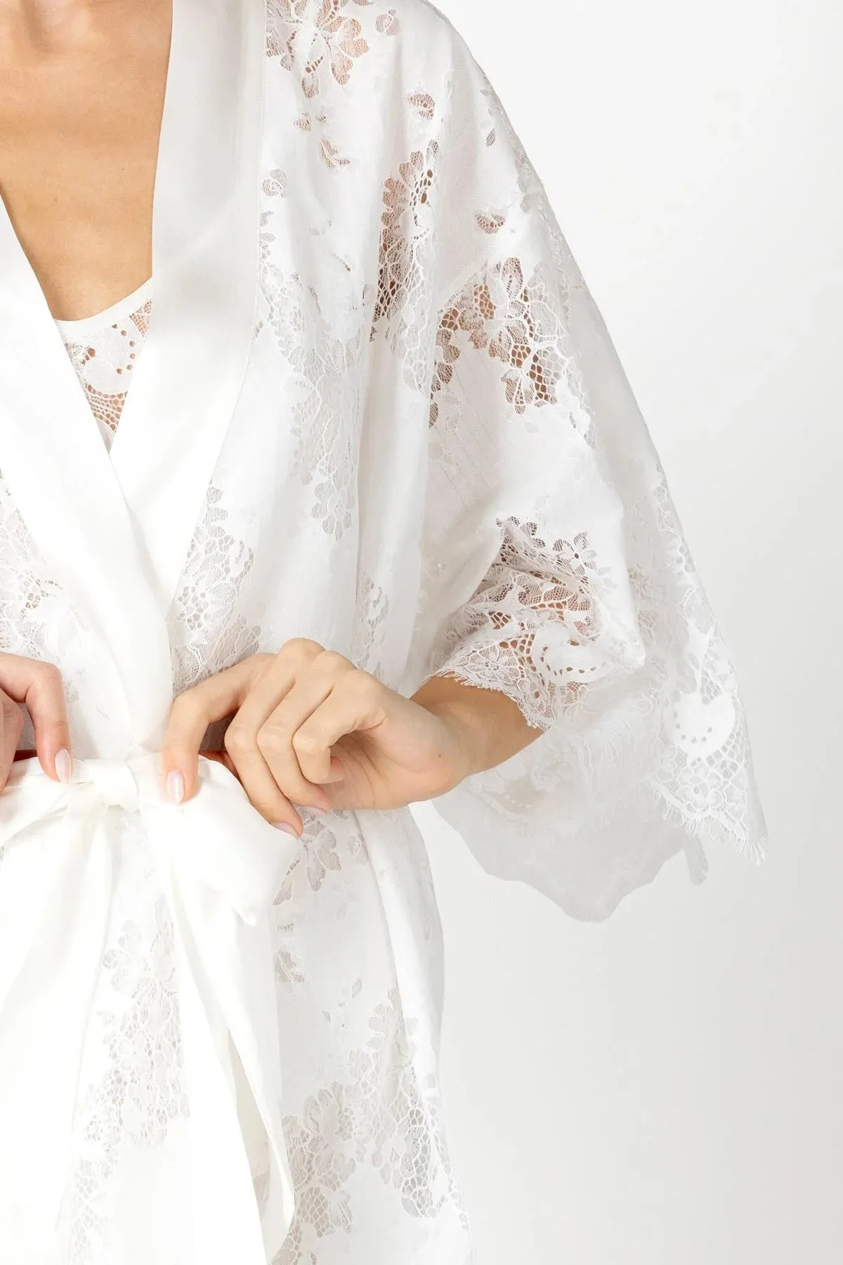 Nina Love Ivory Long Silk Robe