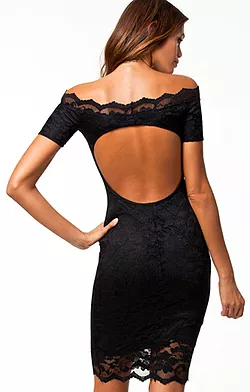 Off Shoulder Lace Dress Black