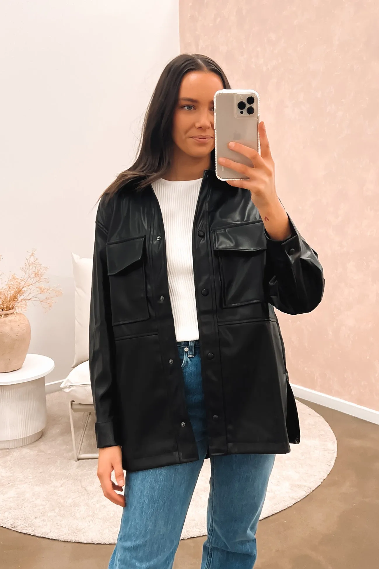 Olivia Vegan Leather Coat Black