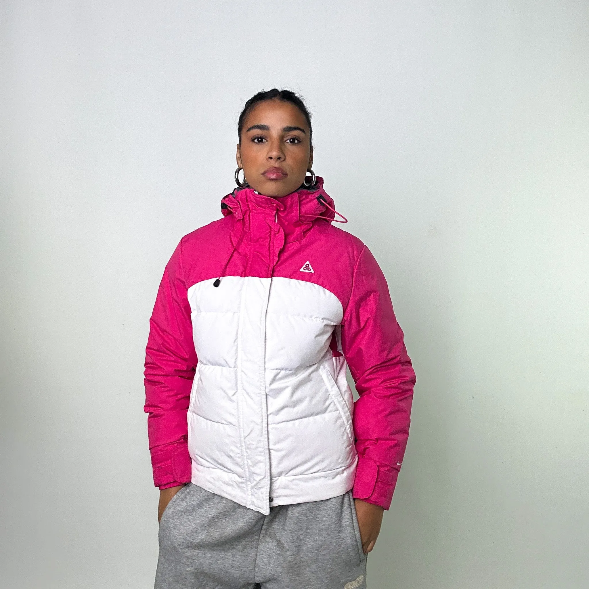 Pink White y2ks NIKE ACG Puffer Jacket Coat (S/M)