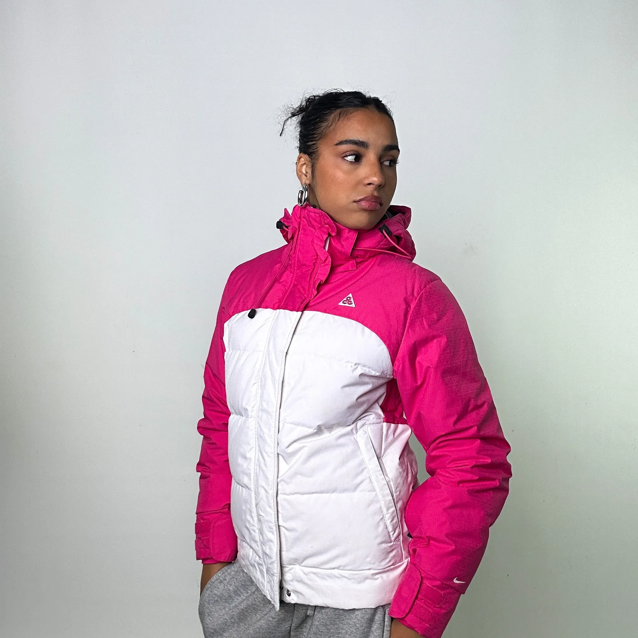 Pink White y2ks NIKE ACG Puffer Jacket Coat (S/M)