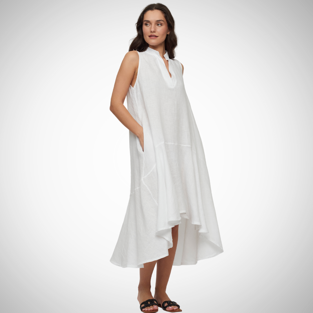 Pistache - Ruffle High Low Linen Dress