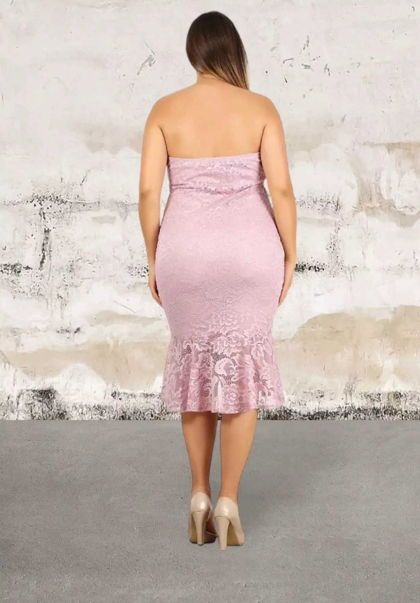 Plus Size Strapless Lace Dress