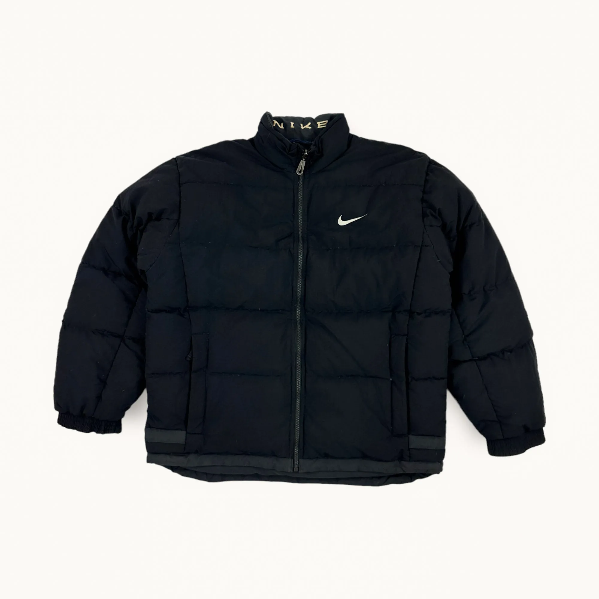 Rare Black 90s NIKE Spellout Puffer Jacket Coat (L)