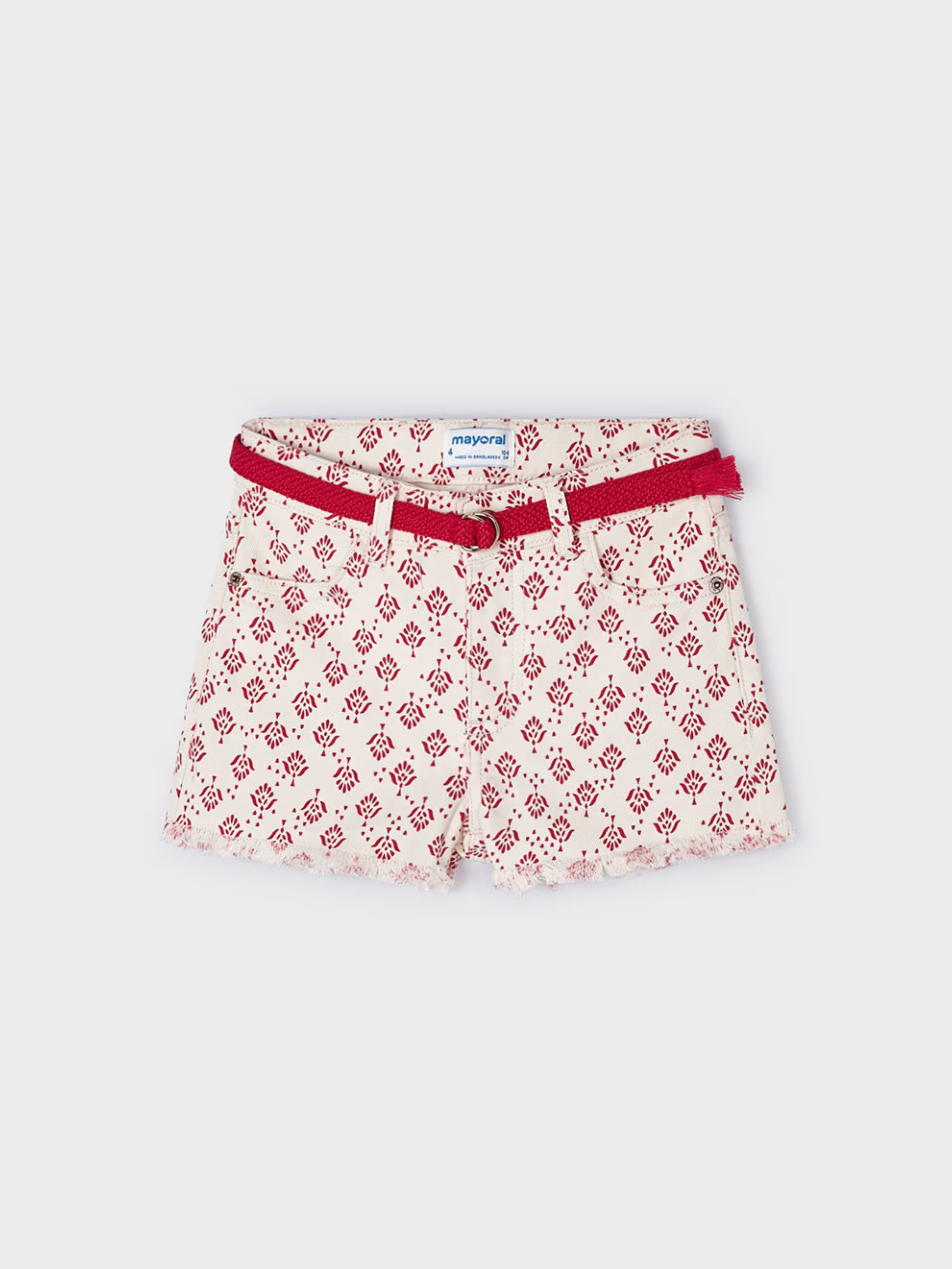 Red Printed Shorts w/ Belt - Big Girl