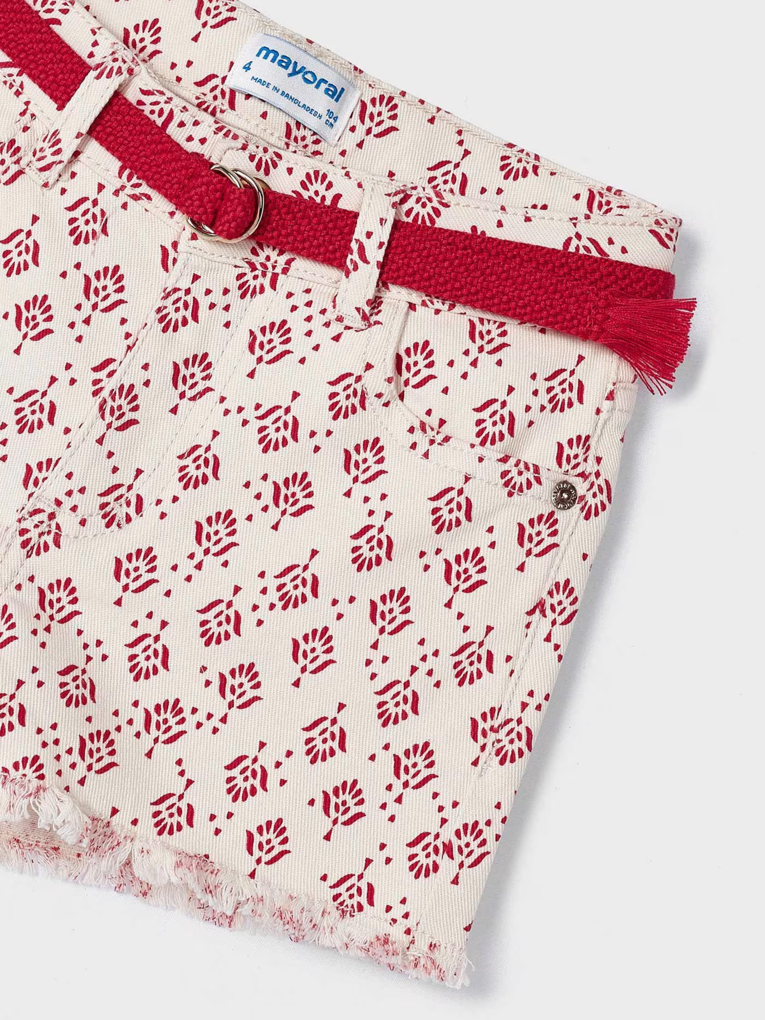 Red Printed Shorts w/ Belt - Big Girl