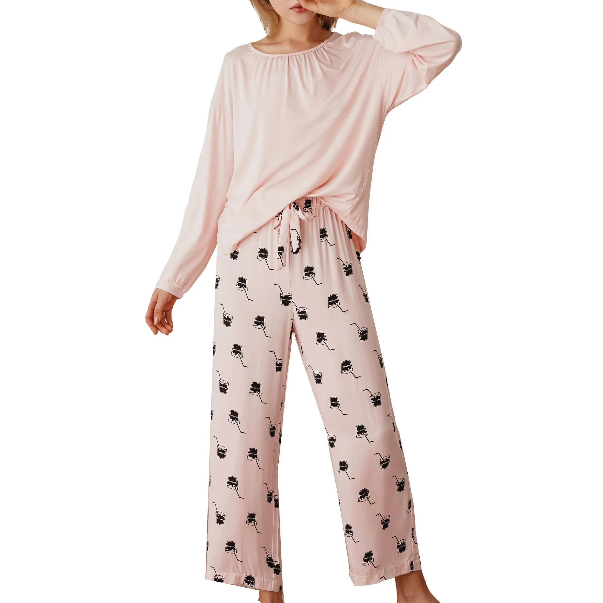 RH Women's Two Piece Pajama Set Long Sleeve printed Sweatshirt Sleepwear RHW4024