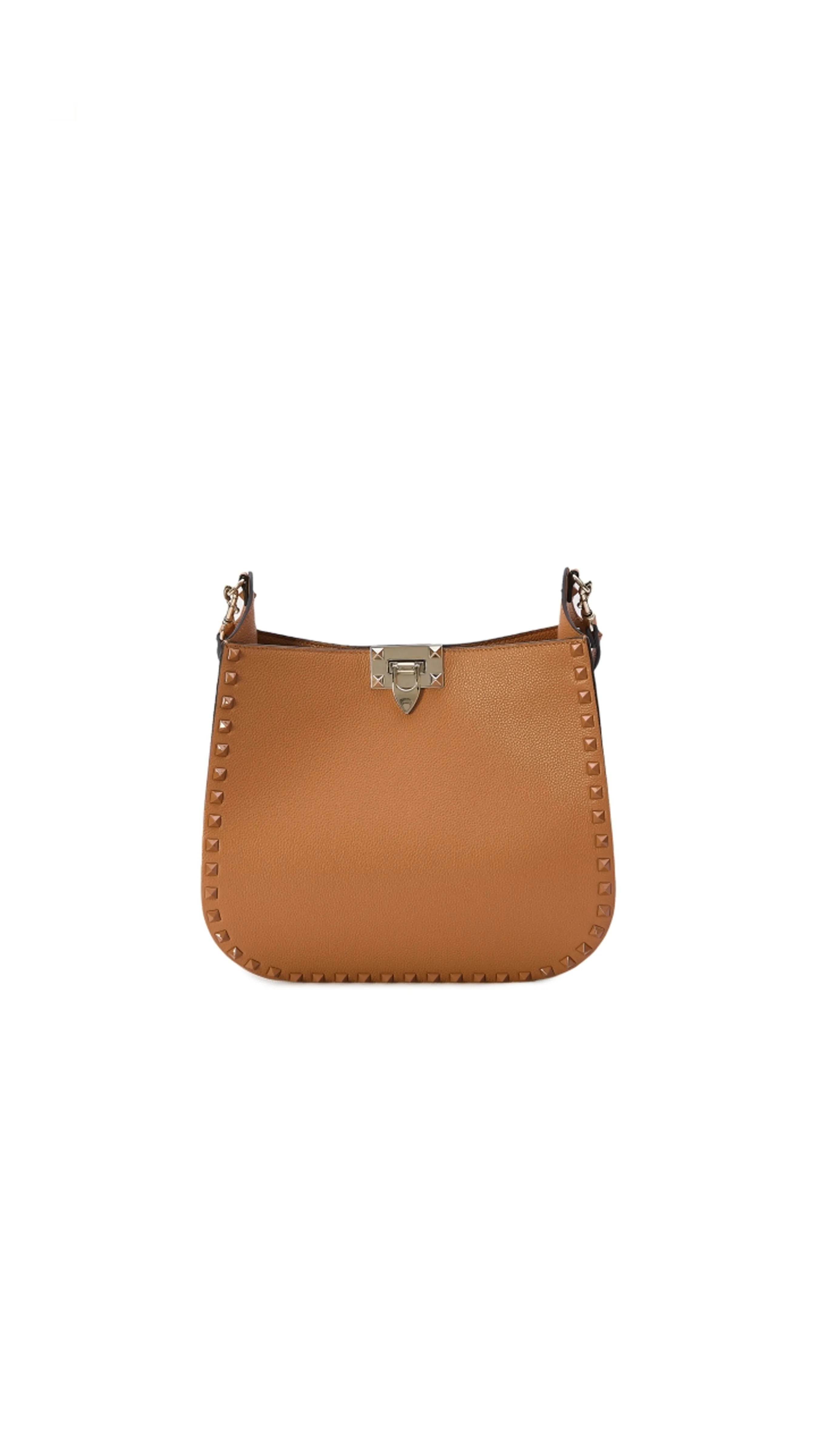 Rockstud Grainy Calfskin Hobo Bag - Almond