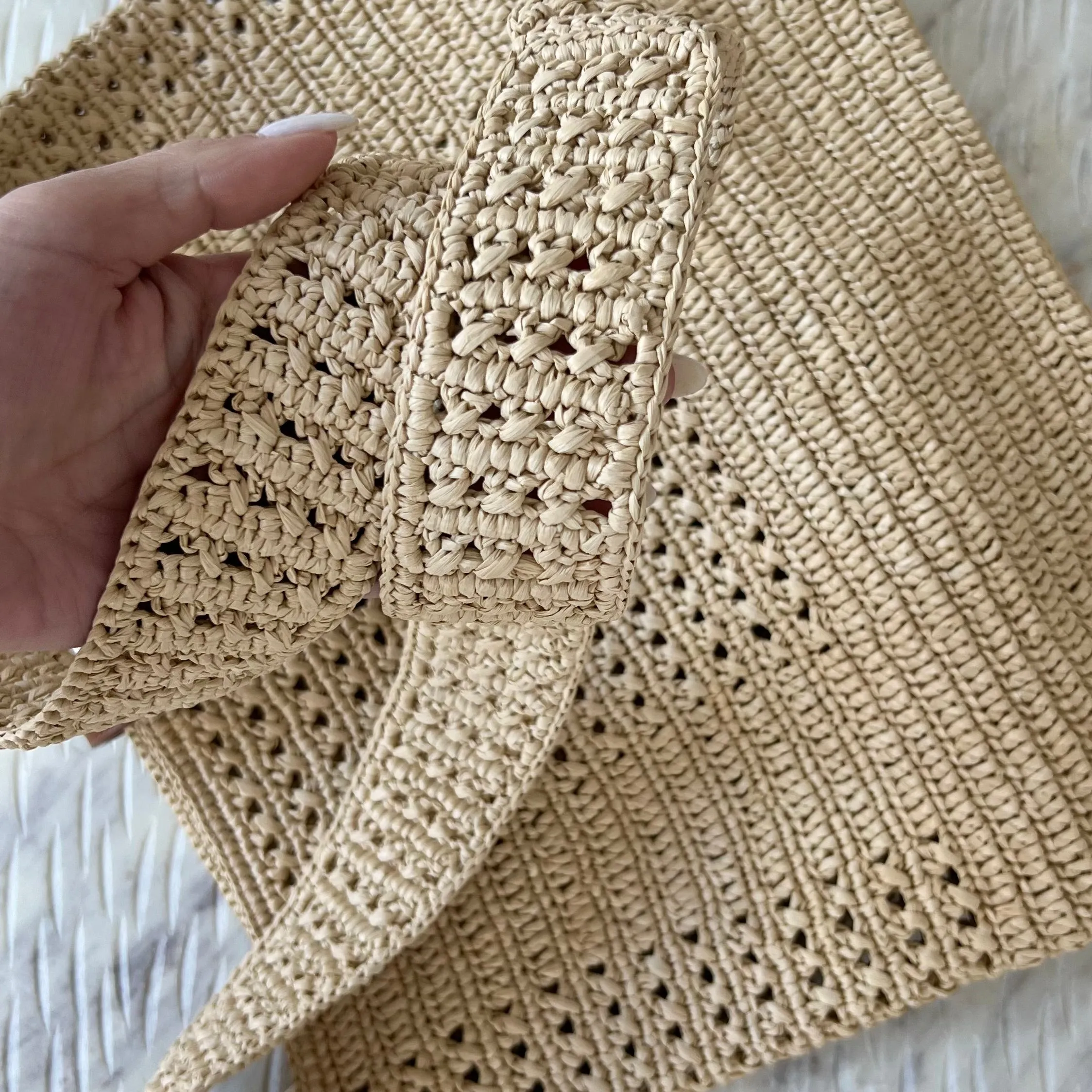 SAINT LAURENT YSL Crochet Raffia Hobo Bag