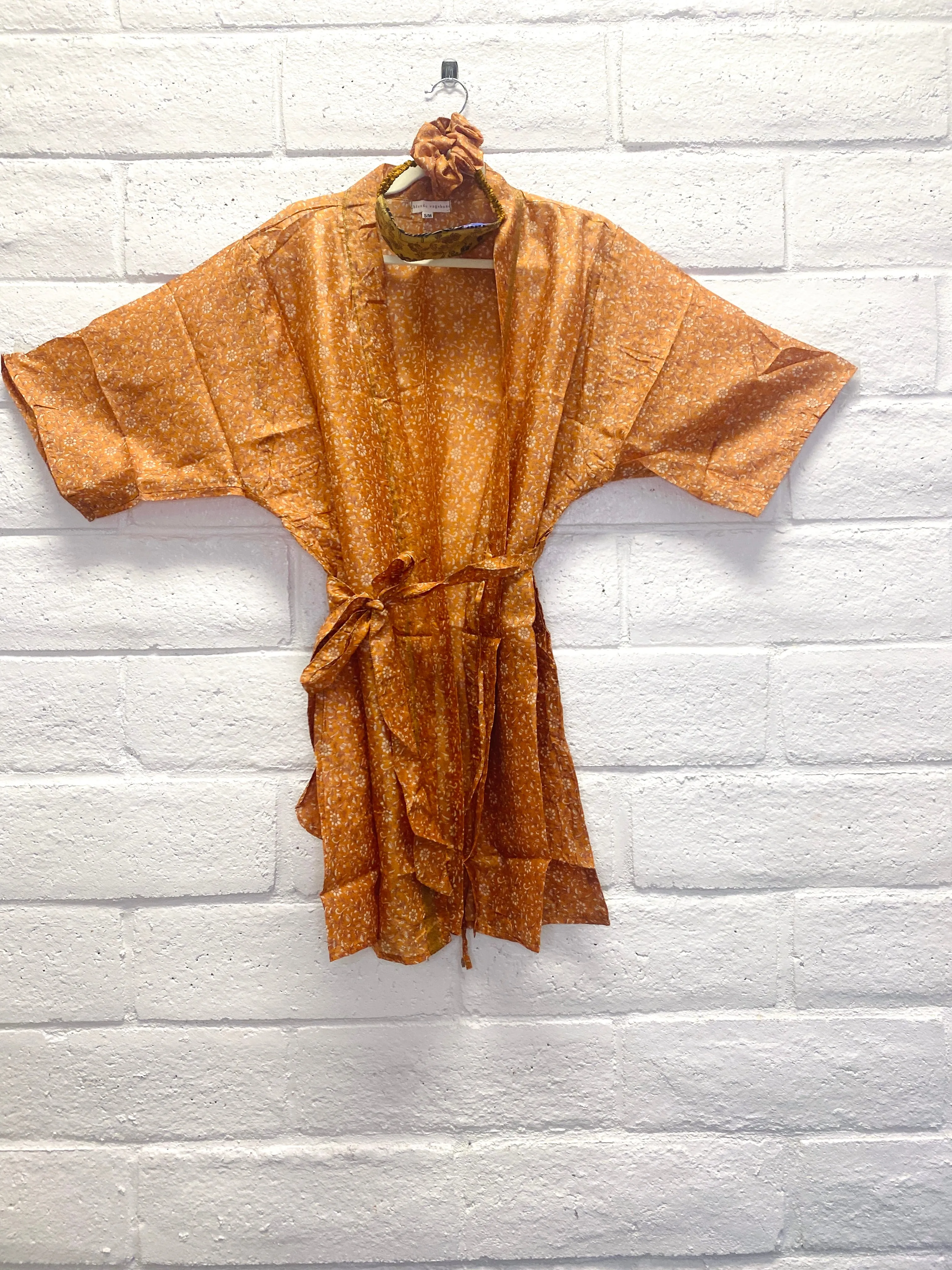 Silk Boho Robe - S/M - Tiny Orange Blossoms