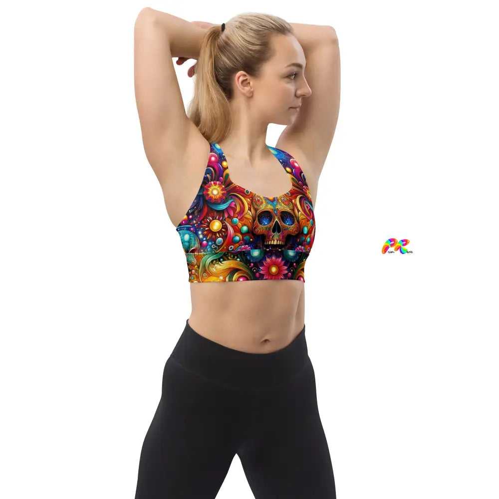 Skull Light Fantasia Rave Longline Sports Bra